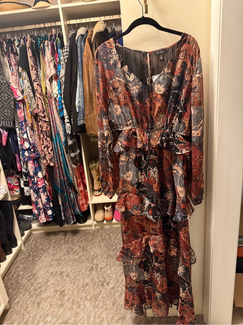 Jessica Simpson Rust, Navy & Cream Mixed Floral Tiered Maxi Dress